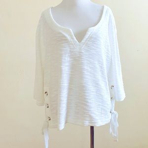 HILLARD & HANSON WHITE BLOUSE PETITE XL GROMMETS NWT